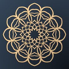 Laser cutting mandala. Golden floral pattern. Oriental silhouette ornament. Vector coaster design.