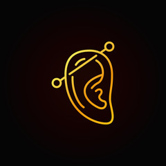 Ear piercing thin line golden icon or outline symbol