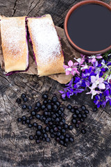 Strudel with blueberries. Pie, strudel with berries.