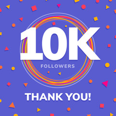 10k followers, social sites post, greeting card vector illustration