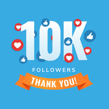 10k followers, social sites post, greeting card vector illustration