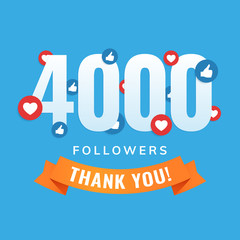 4000 followers, social sites post, greeting card vector illustration - obrazy, fototapety, plakaty