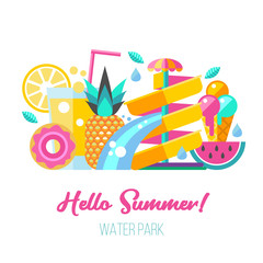 Water park. Hello summer. Vector clipart.