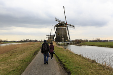walking near  typical Dutch windmill, Leidschendam, Den Haag, the Netherlands