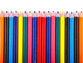 Colorful office supplies in white background