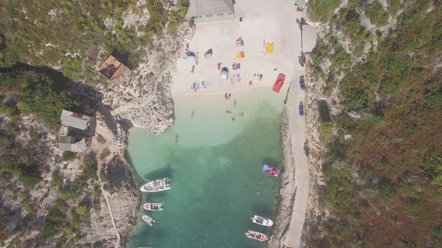4K ungraded Aerial  view of Porto Vromi beach in Zakynthos (Zante) island, in Greece  - Log