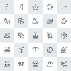 Modern Simple Set of sports, travel Vector outline Icons. ..Contains such Icons as  casino, dice, water,  fight, summer,  bottle,  sport and more on white background. Fully Editable. Pixel Perfect.