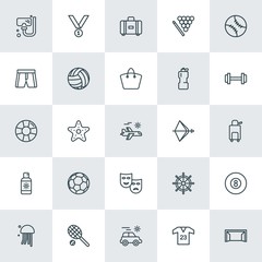Modern Simple Set of sports, travel Vector outline Icons. ..Contains such Icons as tennis,  leisure,  vacation,  vector,  animal,  suitcase and more on white background. Fully Editable. Pixel Perfect.