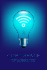 Incandescent light bulb switch on set Wifi symbol, Internet connect concept design illustration isolated glow in blue gradient background