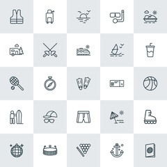 Modern Simple Set of sports, travel Vector outline Icons. ..Contains such Icons as  id,  summer,  vest, sport,  sea,  north,  water,  game and more on white background. Fully Editable. Pixel Perfect.