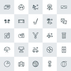 Modern Simple Set of sports, travel Vector outline Icons. ..Contains such Icons as  ball,  beach,  sky,  symbol,  illustration, credit and more on white background. Fully Editable. Pixel Perfect.