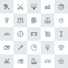 Modern Simple Set of sports, travel Vector outline Icons. ..Contains such Icons as  bicycle, starfish, ticket,  leisure,  knight,  circle and more on white background. Fully Editable. Pixel Perfect.