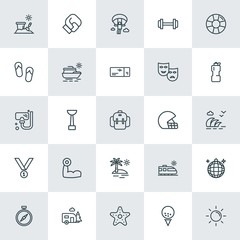 Modern Simple Set of sports, travel Vector outline Icons. ..Contains such Icons as  adventure,  circle, speed,  home,  background,  glove and more on white background. Fully Editable. Pixel Perfect.