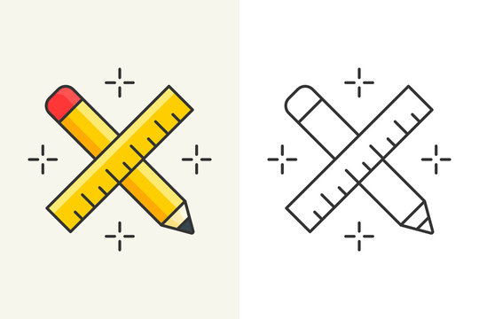 Crossed Pencil With Ruler Vector Icon Editable Stroke