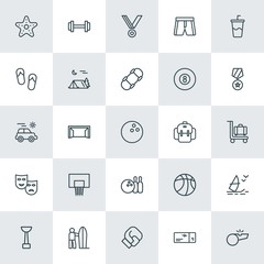 Modern Simple Set of sports, travel Vector outline Icons. ..Contains such Icons as  surf,  nature, sea,  football,  weight,  goal,  summer and more on white background. Fully Editable. Pixel Perfect.