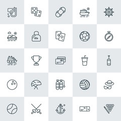 Modern Simple Set of sports, travel Vector outline Icons. ..Contains such Icons as  travel,  holiday,  play, mask,  gambling,  competition and more on white background. Fully Editable. Pixel Perfect.