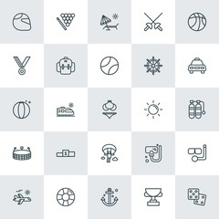 Modern Simple Set of sports, travel Vector outline Icons. ..Contains such Icons as  vector, beach,  helmet,  cue,  equipment,  travel,  cup and more on white background. Fully Editable. Pixel Perfect.