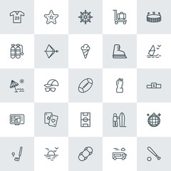 Modern Simple Set of sports, travel Vector outline Icons. ..Contains such Icons as skateboarding,  shirt, luggage,  old,  club,  ocean, bus and more on white background. Fully Editable. Pixel Perfect.