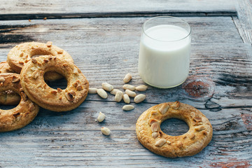 Cookies in the shape of a ring on a wooden background