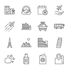 Tourism set of vector icons outline style. Editable stroke