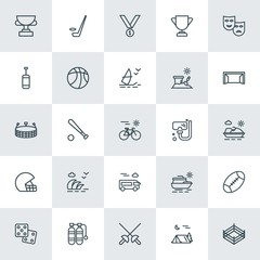 Modern Simple Set of sports, travel Vector outline Icons. ..Contains such Icons as  ragby,  luxury,  gambling,  risk,  camp,  stadium,  cup and more on white background. Fully Editable. Pixel Perfect.