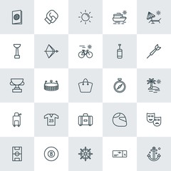 Modern Simple Set of sports, travel Vector outline Icons. ..Contains such Icons as  sport,  document,  football,  leisure, sun,  snooker and more on white background. Fully Editable. Pixel Perfect.