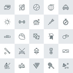 Modern Simple Set of sports, travel Vector outline Icons. ..Contains such Icons as  plane,  sign,  motorcycle,  scuba,  home,  play,  cue and more on white background. Fully Editable. Pixel Perfect.