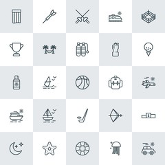 Modern Simple Set of sports, travel Vector outline Icons. ..Contains such Icons as  feather,  circle,  animal,  marine,  pedestal, moon and more on white background. Fully Editable. Pixel Perfect.