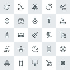 Modern Simple Set of sports, travel Vector outline Icons. ..Contains such Icons as  team,  towel,  vacation,  adventure, baseball,  boat and more on white background. Fully Editable. Pixel Perfect.