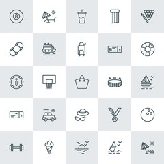 Modern Simple Set of sports, travel Vector outline Icons. ..Contains such Icons as  sport,  background,  dessert,  competition,  extreme and more on white background. Fully Editable. Pixel Perfect.