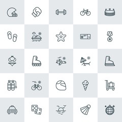 Modern Simple Set of sports, travel Vector outline Icons. ..Contains such Icons as bike,  risk,  dessert,  cab,  fight,  sea, party, sweet and more on white background. Fully Editable. Pixel Perfect.