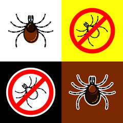 Tick parasite warning sign. Mite vector set.