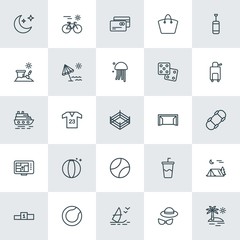 Modern Simple Set of sports, travel Vector outline Icons. ..Contains such Icons as  card, soda,  surf,  cycle,  fashion,  ball,  sky,  cola and more on white background. Fully Editable. Pixel Perfect.