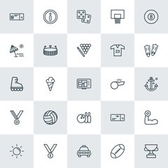 Modern Simple Set of sports, travel Vector outline Icons. ..Contains such Icons as  athlete,  ticket,  travel,  vector,  competition,  fit and more on white background. Fully Editable. Pixel Perfect.