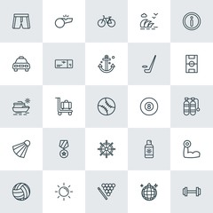 Modern Simple Set of sports, travel Vector outline Icons. ..Contains such Icons as  body, shorts, summer,  fashion,  sunlight, fitness, sun and more on white background. Fully Editable. Pixel Perfect.