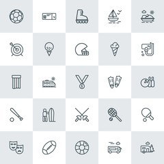 Modern Simple Set of sports, travel Vector outline Icons. ..Contains such Icons as  black,  sport,  save,  park,  road, trailer,  coupon and more on white background. Fully Editable. Pixel Perfect.