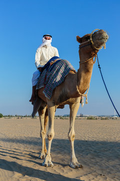 Arab Man Riding A Camel In The Desert