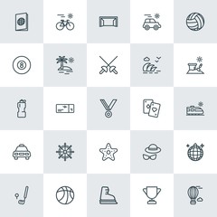 Modern Simple Set of sports, travel Vector outline Icons. ..Contains such Icons as  car,  pass, party,  id,  golf,  leisure,  background and more on white background. Fully Editable. Pixel Perfect.