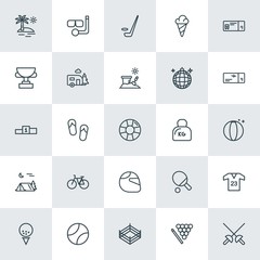 Modern Simple Set of sports, travel Vector outline Icons. ..Contains such Icons as fashion,  competition,  empty,  shoes,  stadium,  sport and more on white background. Fully Editable. Pixel Perfect.