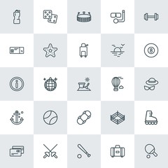 Modern Simple Set of sports, travel Vector outline Icons. ..Contains such Icons as  ball,  table,  shoe,  chance, dice,  competition,  team and more on white background. Fully Editable. Pixel Perfect.