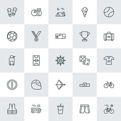 Modern Simple Set of sports, travel Vector outline Icons. ..Contains such Icons as  podium, sport,  glass,  bike,  arena,  camp,  travel and more on white background. Fully Editable. Pixel Perfect.