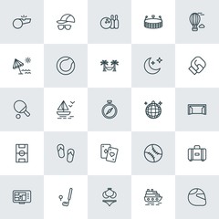 Modern Simple Set of sports, travel Vector outline Icons. ..Contains such Icons as  cruise,  football,  summer,  helmet,  ship, bikini, sea and more on white background. Fully Editable. Pixel Perfect.