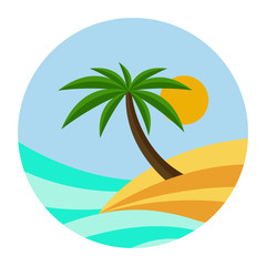Fototapeta na wymiar BEACH THEME. vector illustration of the wave, tropical island palm trees and the sun