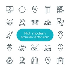 Modern Simple Set of location, travel Vector outline Icons. ..Contains such Icons as compass, house,  vector,  transportation,  suitcase and more on white background. Fully Editable. Pixel Perfect