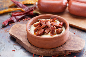 Hot hummus with sucuk