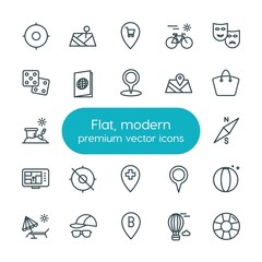 Modern Simple Set of location, travel Vector outline Icons. ..Contains such Icons as  accessories,  icon,  hipster, holiday, ring,  air, map and more on white background. Fully Editable. Pixel Perfect