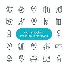 Modern Simple Set of location, travel Vector outline Icons. ..Contains such Icons as  anchor,  gps,  summer,  east,  icon, summer,  travel and more on white background. Fully Editable. Pixel Perfect