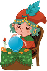 Cartoon Fortuneteller Character (Vector illustration)