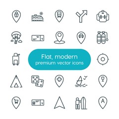 Modern Simple Set of location, travel Vector outline Icons. ..Contains such Icons as  water,  harbor,  sky, location,  action, restaurant and more on white background. Fully Editable. Pixel Perfect