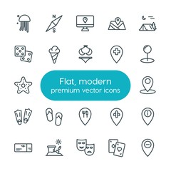 Modern Simple Set of location, travel Vector outline Icons. ..Contains such Icons as  toy,  direction,  location,  plane,  nature,  internet and more on white background. Fully Editable. Pixel Perfect